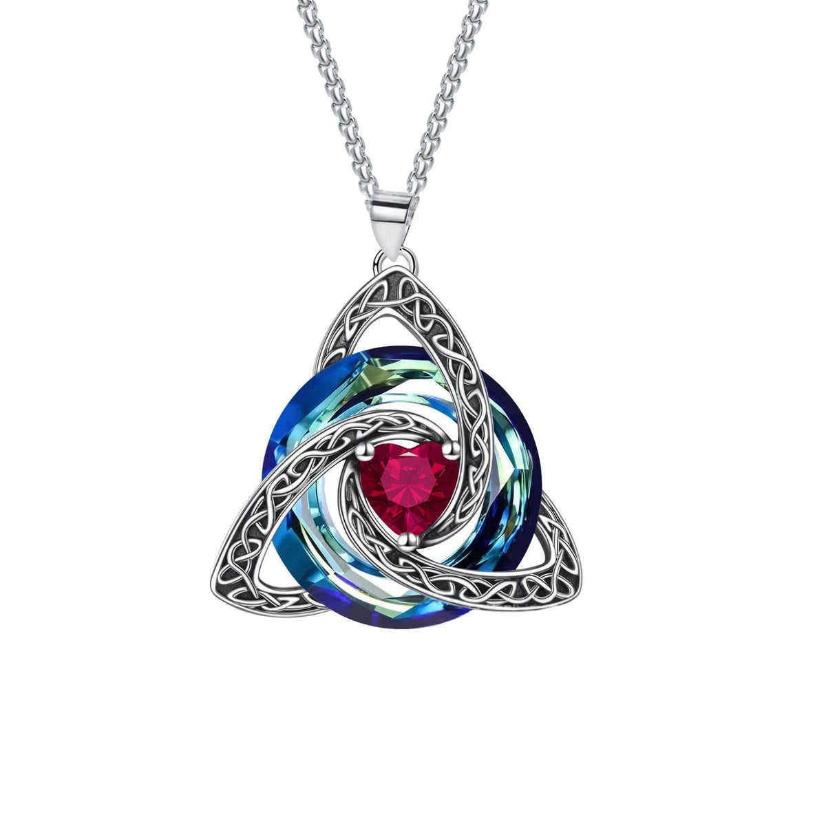 Witch-Knot Birthstone Necklace — Crystal Heart Pendant