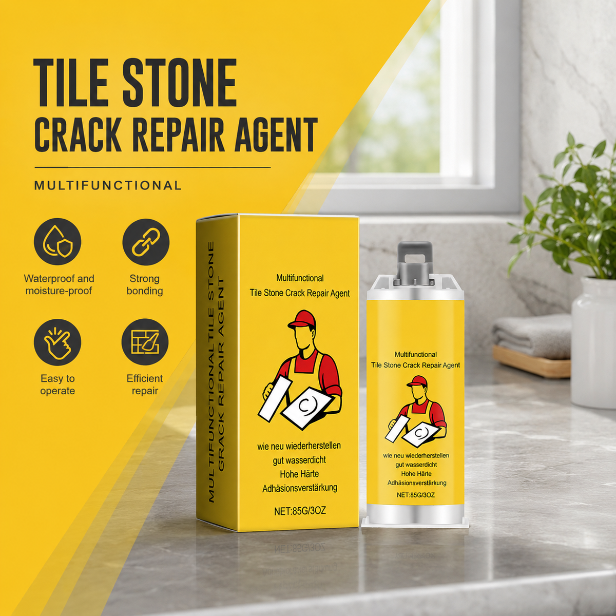Tile & Stone Crack Repair Gel — Waterproof Ceramic Filler Kit (8 Colors)