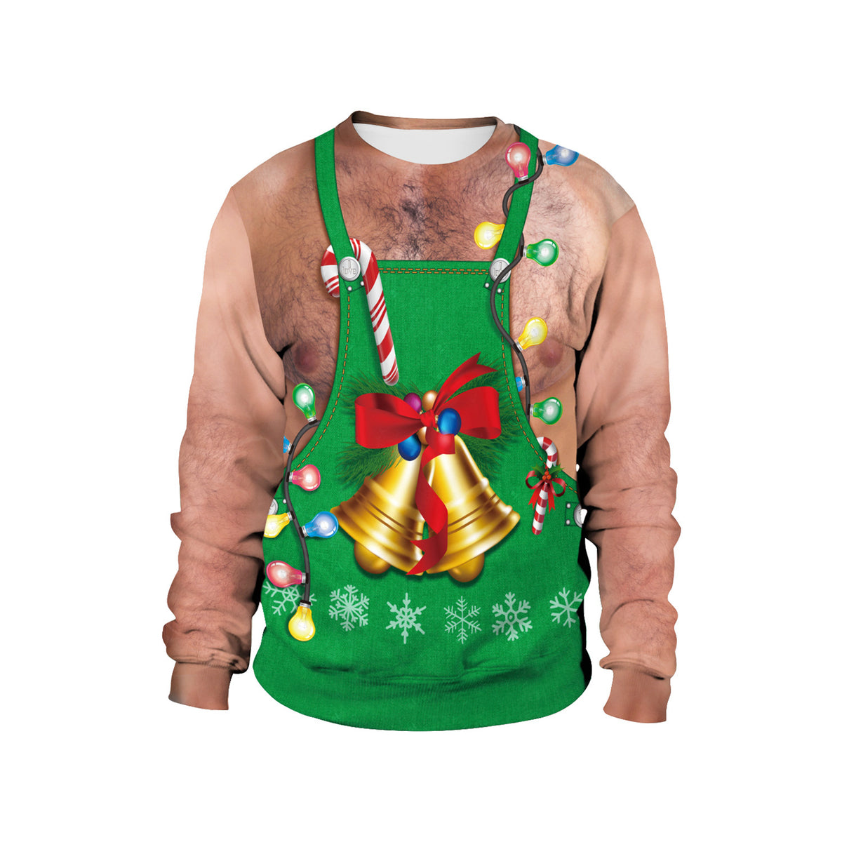 Ugly Christmas sweater, Hairy Chest Green Apron design