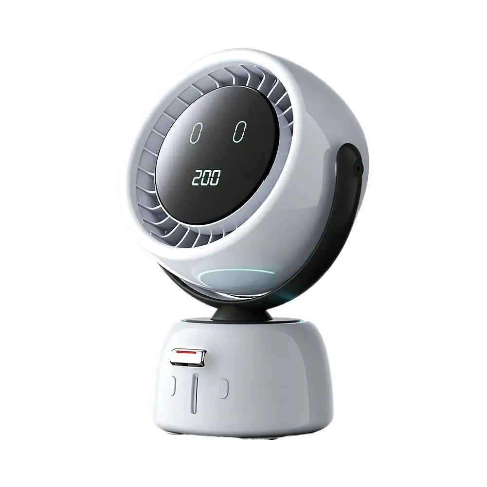 Cloud Gray ChillTrack AI desk fan studio shot with 200-level display