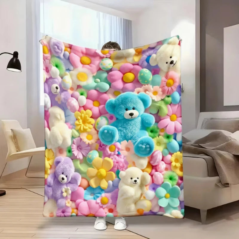 Teddy bear blanket over an armchair in a living room