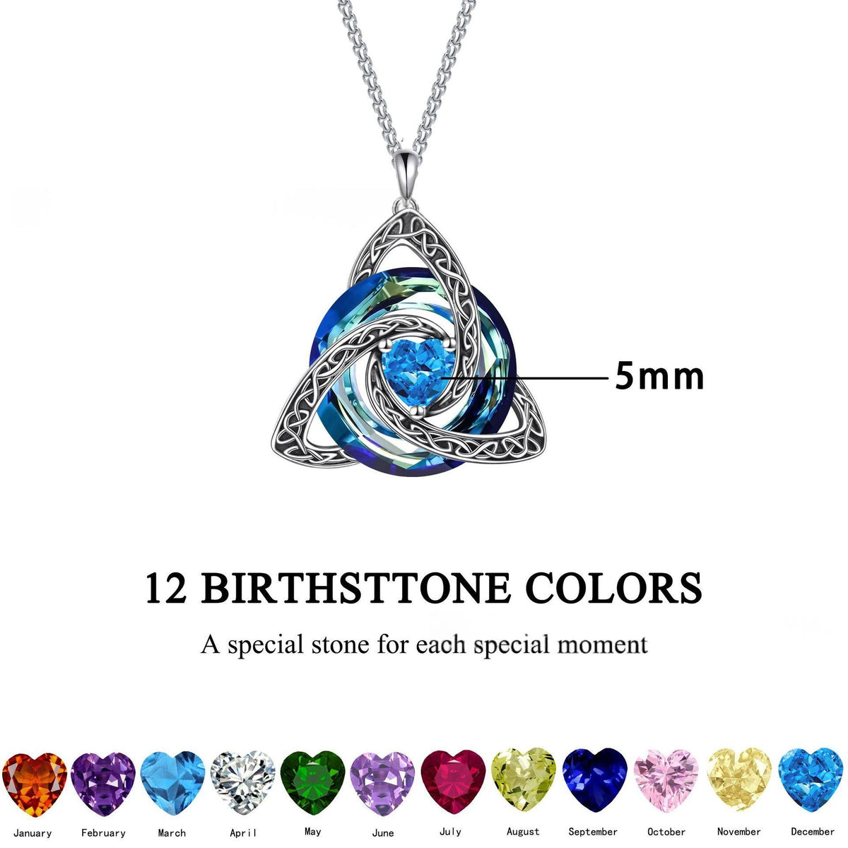 Witch-Knot Birthstone Necklace — Crystal Heart Pendant