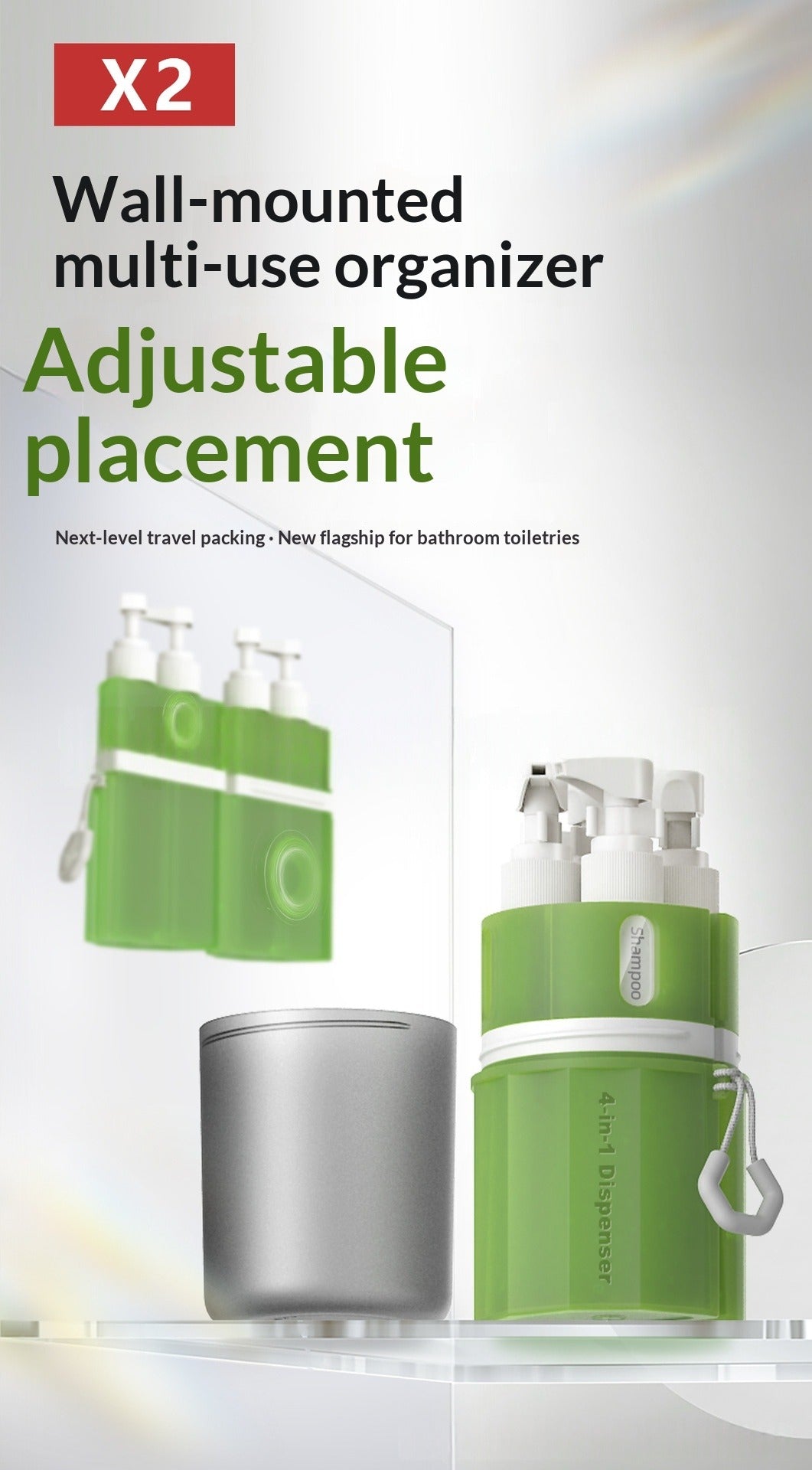 4-in-1 Travel Dispenser Bottle — Wall-Mount Collapsible Silicone