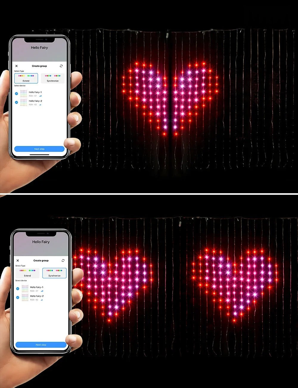 Heart pattern drawn in the app and shown on the curtain