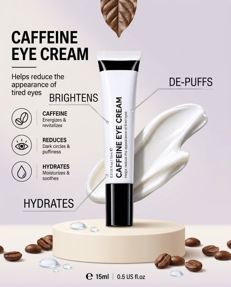 Caffeine eye cream benefits: brightens, de-puffs, hydrates