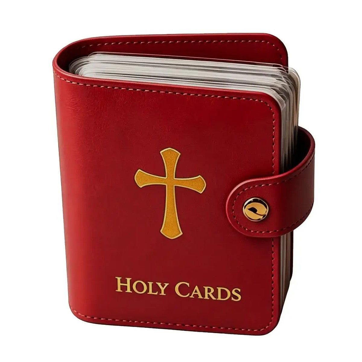 Red holy card holder with gold cross, holder only