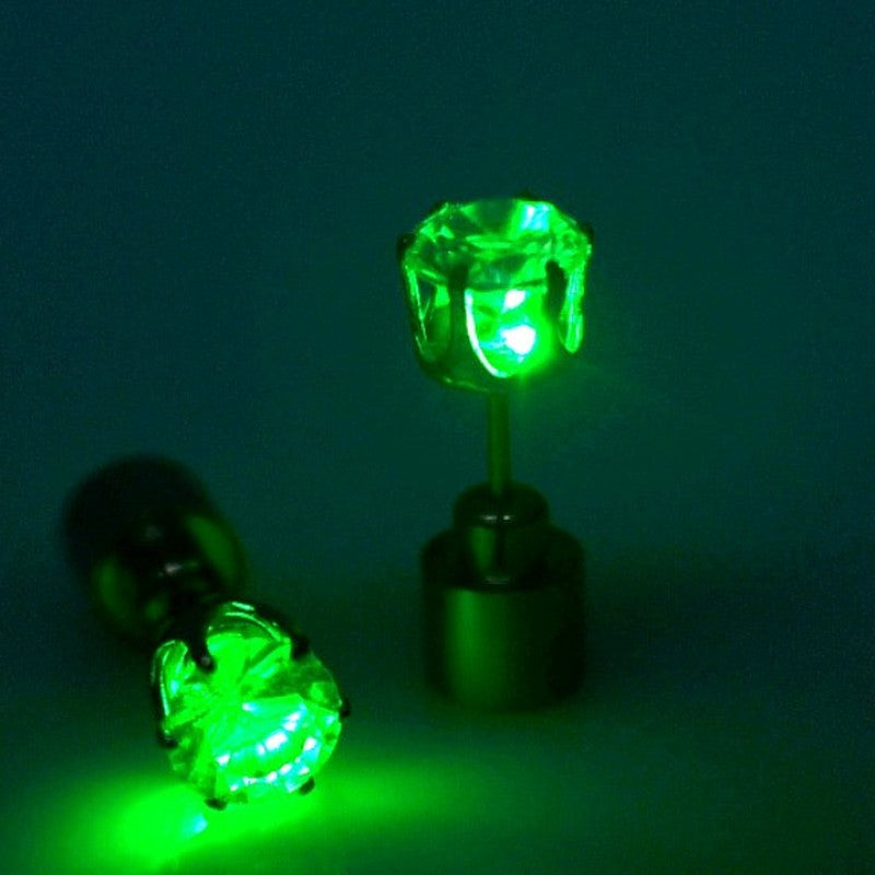 Pair of green light-up LED stud earrings