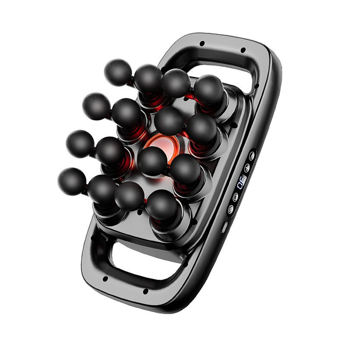 Black 16-head handheld massager with two grip handles