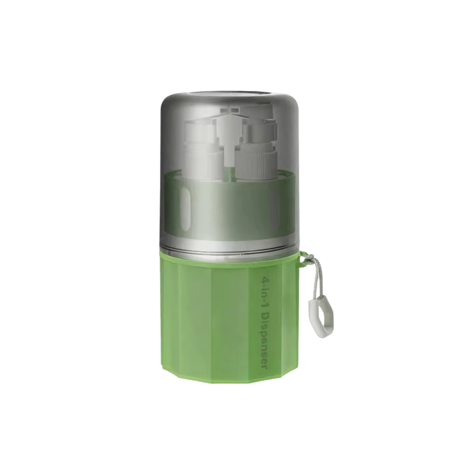 4-in-1 refillable travel bottle set in green