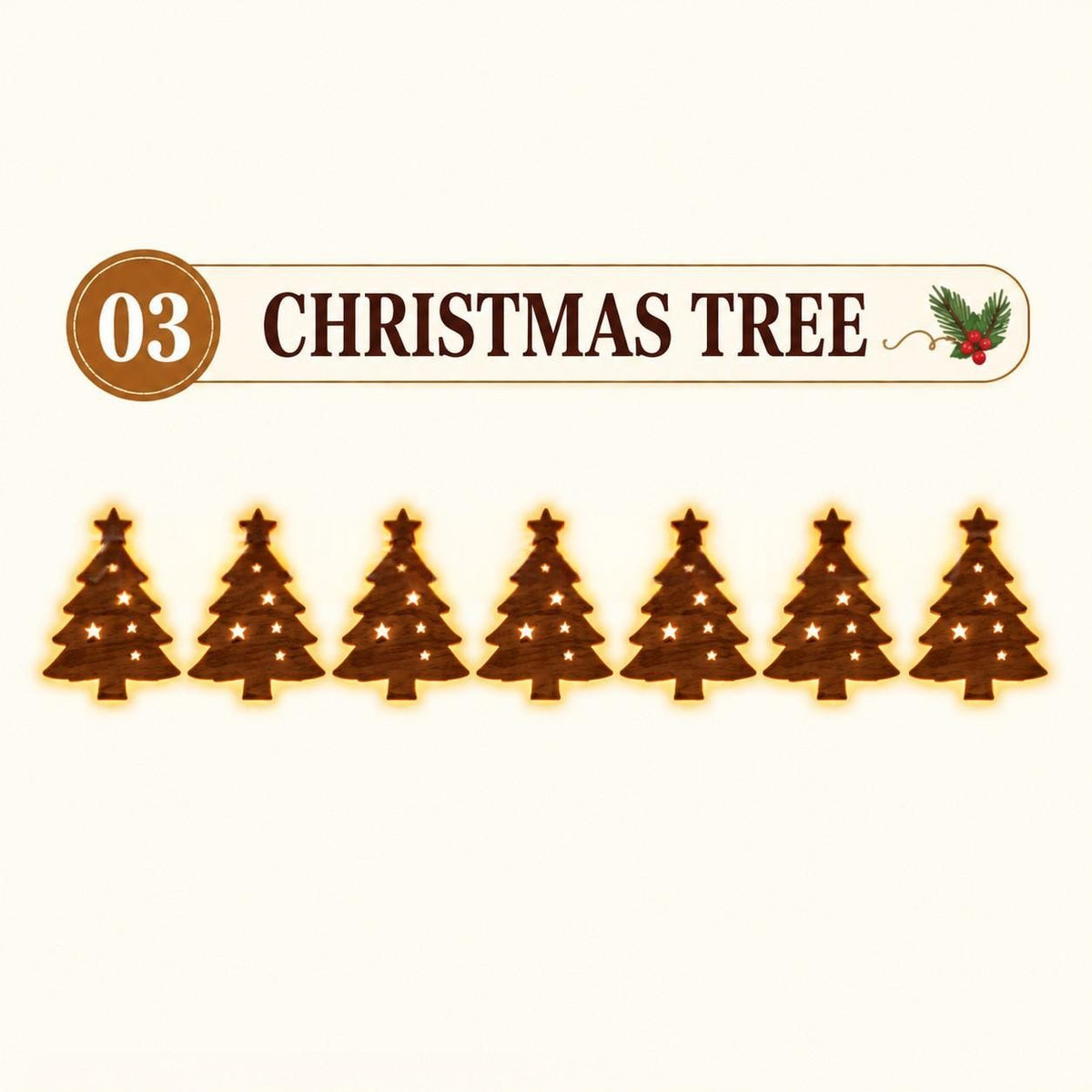 Christmas Trees design: seven backlit wooden trees