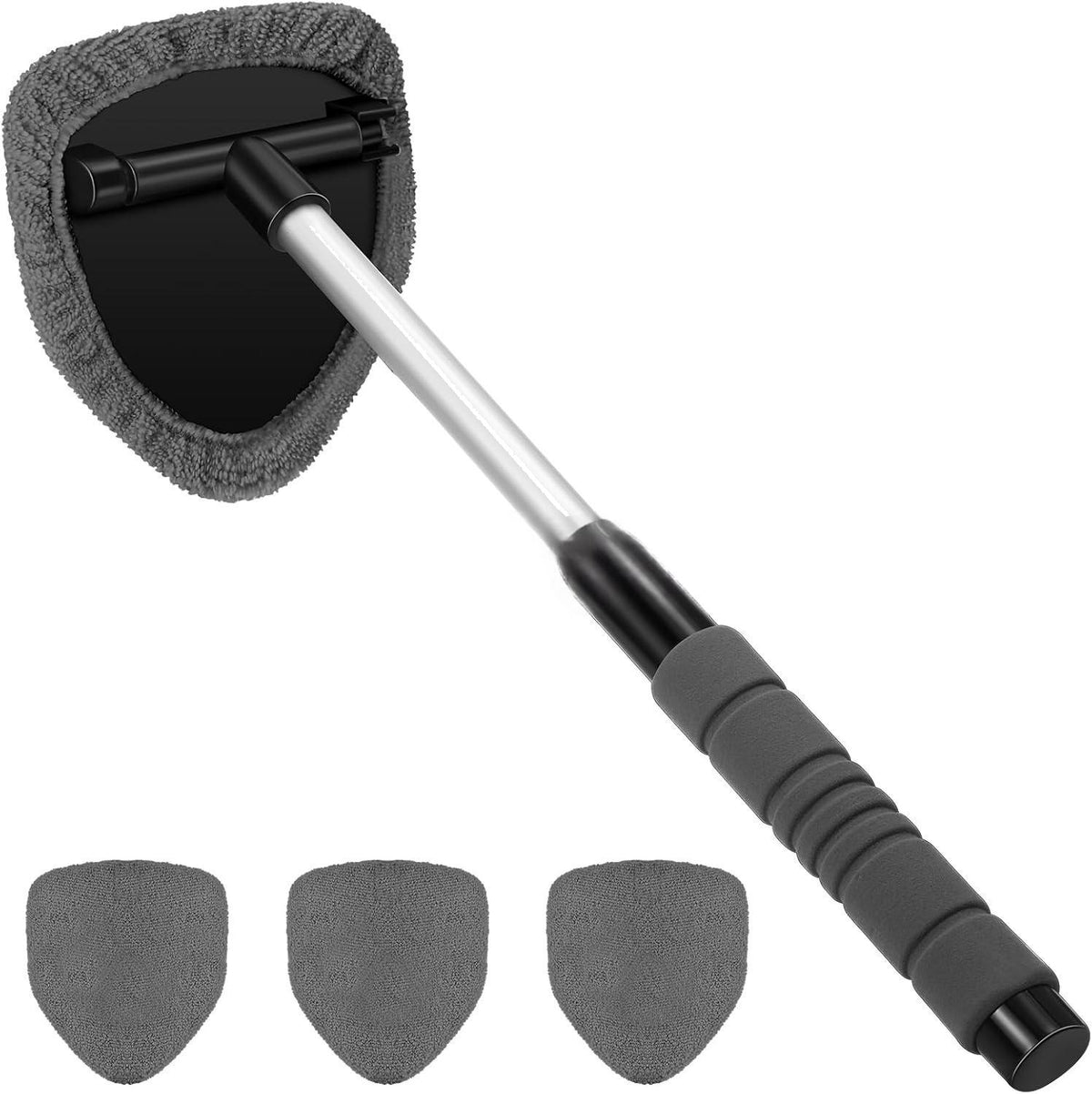 Extendable windshield cleaner with gray microfiber covers