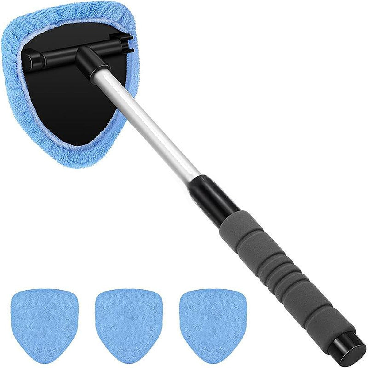 Extendable windshield cleaner with light blue microfiber covers
