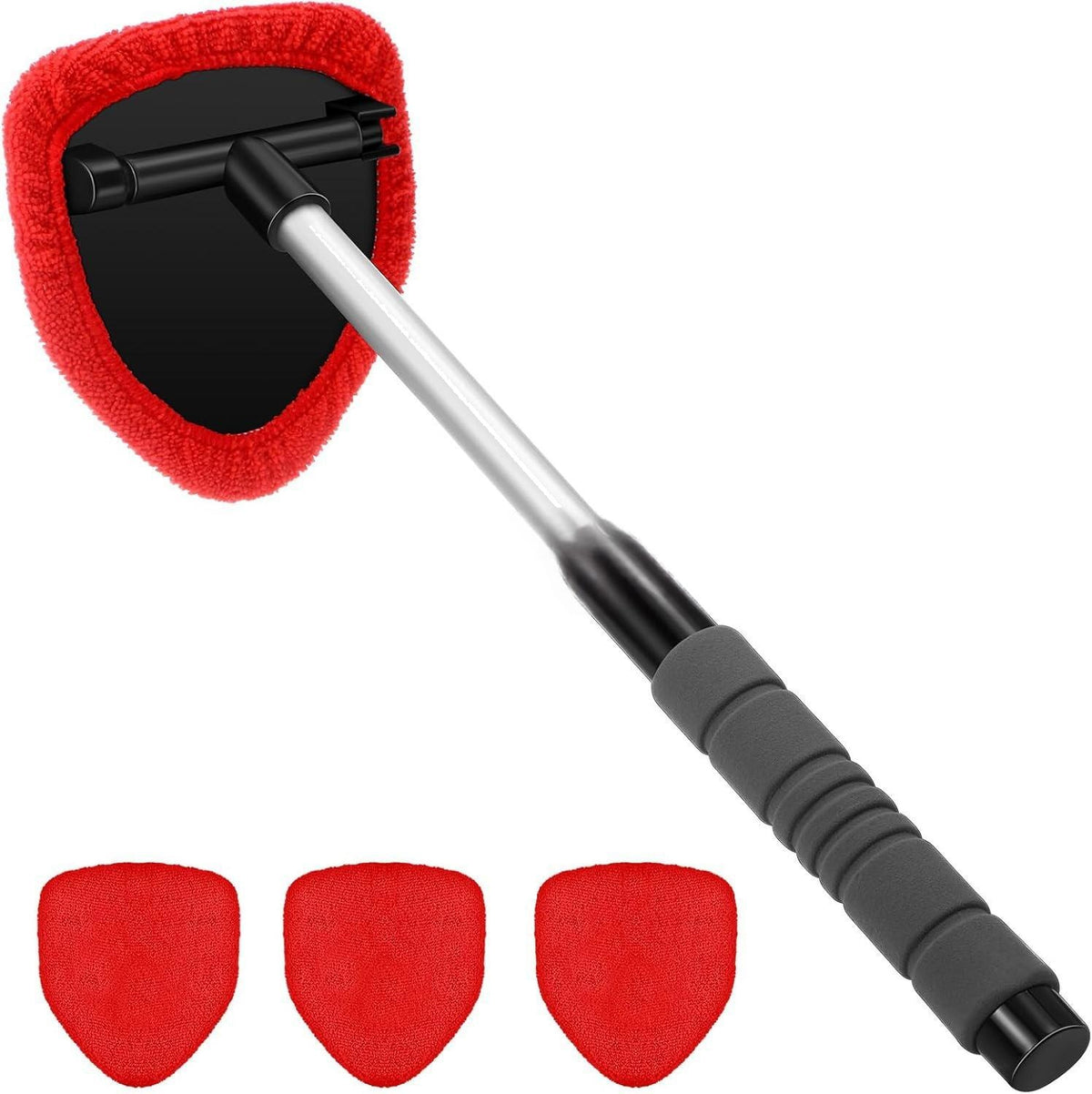 Extendable windshield cleaner with red microfiber covers