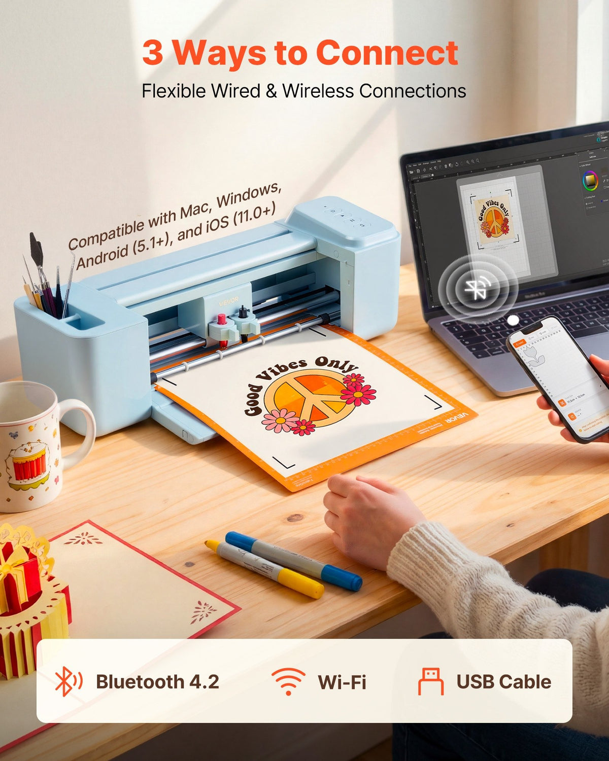 12-Inch Vinyl Cutting Machine — Button-Controlled Craft Cutter with Bluetooth, Wi-Fi & USB
