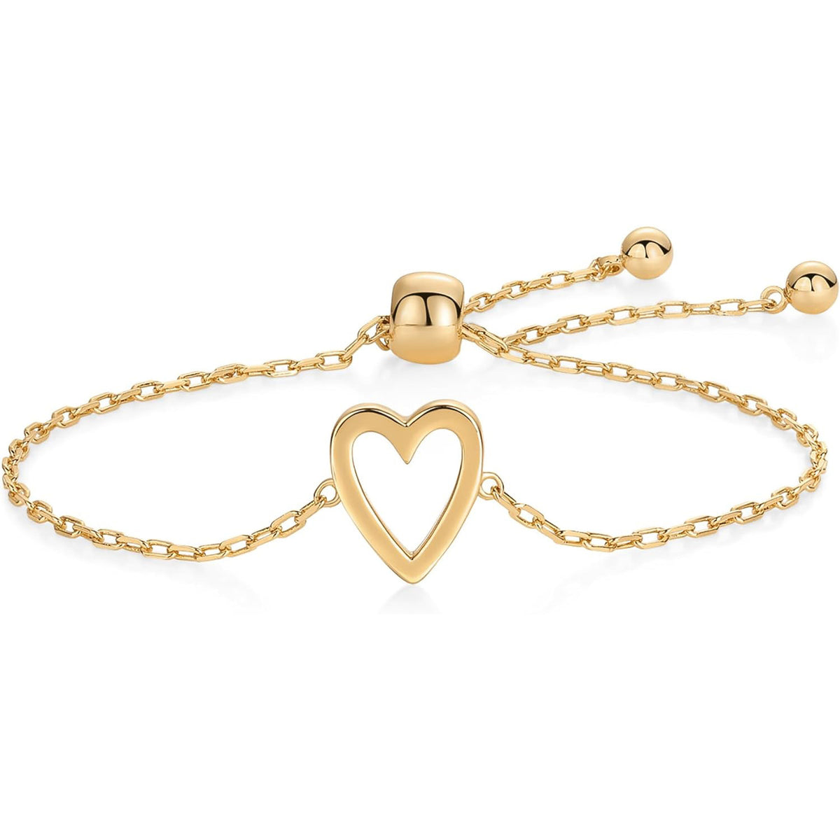 Gold open-heart bracelet with adjustable slider bead