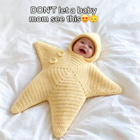 Crocheted Star-shaped Bodysuit Starfish Baby Sleeping Bag Newborn Baby Boy Girl Kids Cartoon Hooded Romper Jumpsuit Bodysuit Clothes Outfits Long Sleeve Playsuit Toddler One Piece Outfit 1