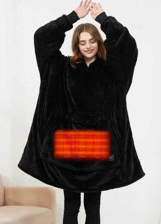 Cozy Heated Hoodie Blanket — USB Wearable Sherpa Blanket with Back Heating