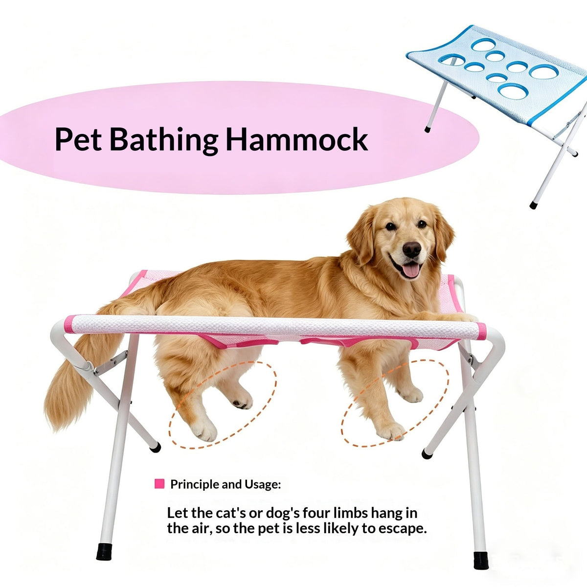 Pet Bath Hammock with Stand — No-Slip Grooming Sling for Dogs & Cats