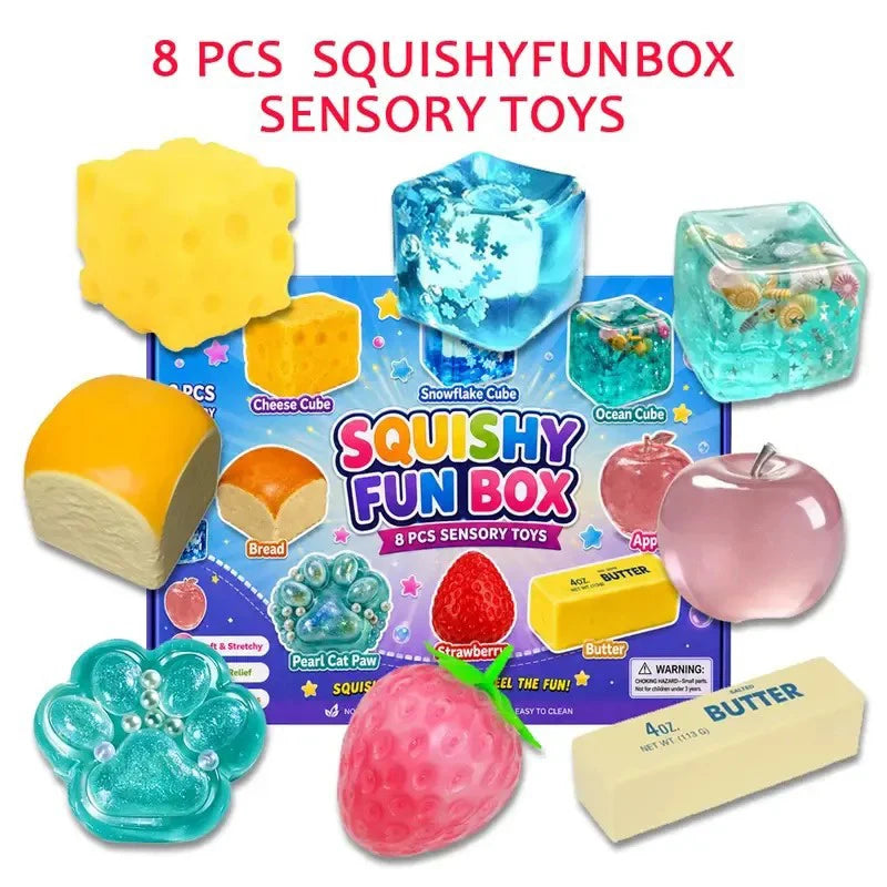 Slow-rising food-shaped squishies being squeezed