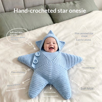 Crocheted Star-shaped Bodysuit Starfish Baby Sleeping Bag Newborn Baby Boy Girl Kids Cartoon Hooded Romper Jumpsuit Bodysuit Clothes Outfits Long Sleeve Playsuit Toddler One Piece Outfit 5
