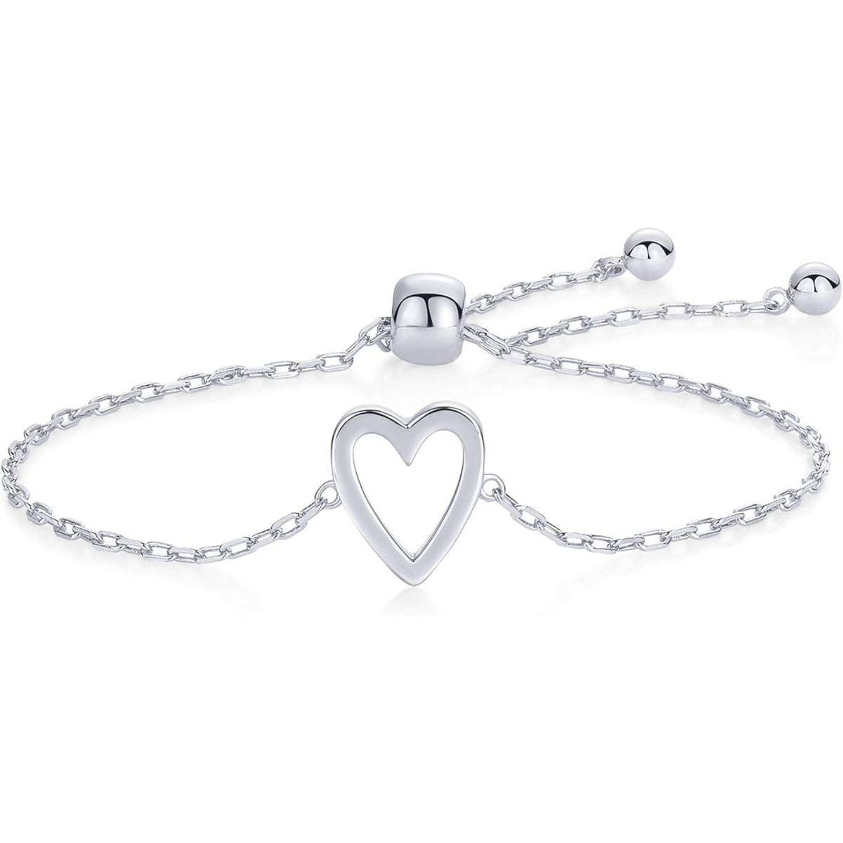 Silver open-heart bracelet with adjustable slider bead