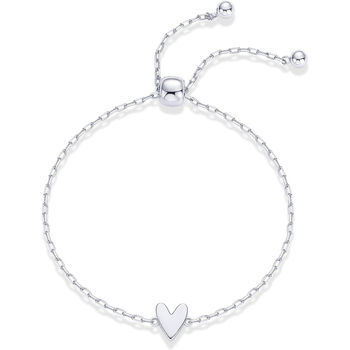 Silver solid-heart bracelet with adjustable slider bead