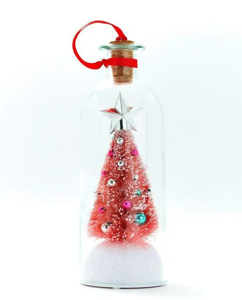 Pink tree with silver star in the bottle