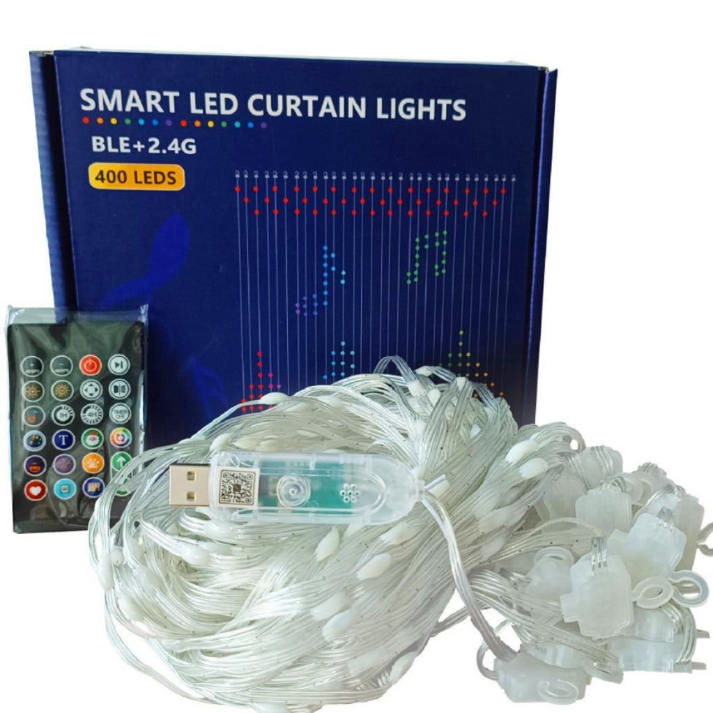 Smart LED curtain lights with USB controller, remote and box