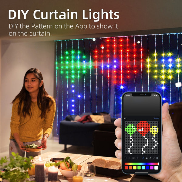 Drawing a pattern in the app that appears on the LED curtain lights