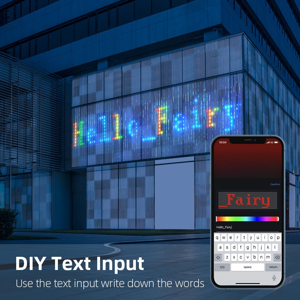 Scrolling text message on the LED curtain lights