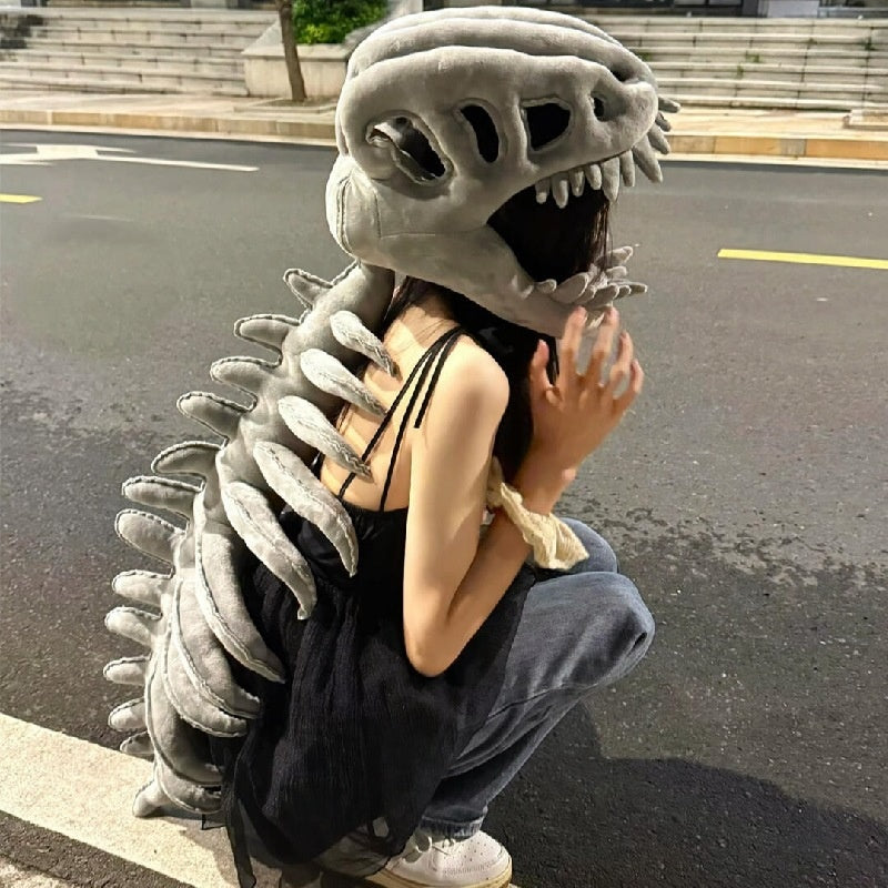 Skeleton head hat worn outdoors