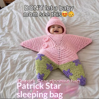 Crocheted Star-shaped Bodysuit Starfish Baby Sleeping Bag Newborn Baby Boy Girl Kids Cartoon Hooded Romper Jumpsuit Bodysuit Clothes Outfits Long Sleeve Playsuit Toddler One Piece Outfit 9