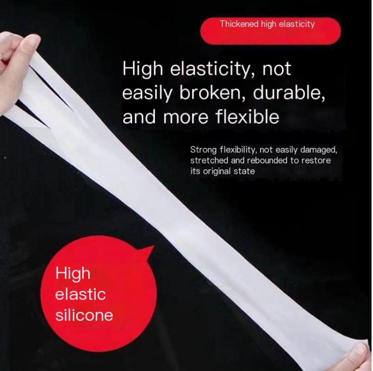 Silicone material stretched to show its elasticity