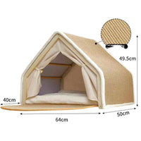 Sisal Cat Tent — Wood-Frame Cat House with Scratching Board Roof 9