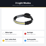 Wide-Beam LED Headlamp — Rechargeable Light Strip Headband with White, Red & Flash Modes 5