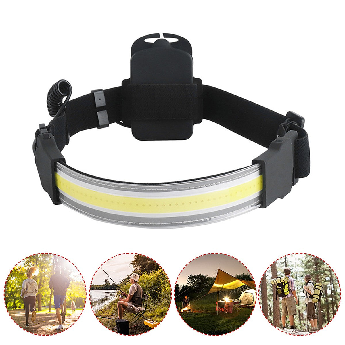 People using the headlamp for running, fishing, camping and hiking