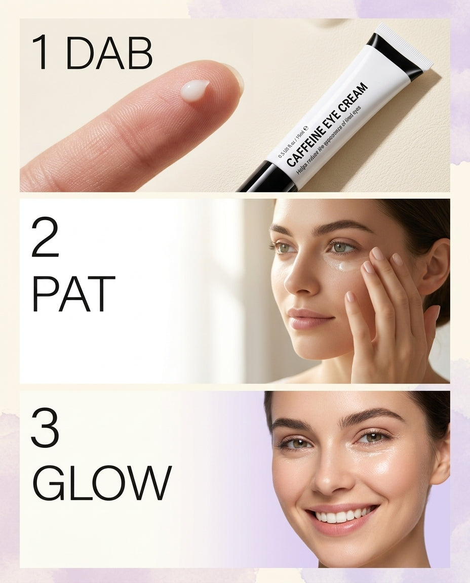 How to use: dab, pat, glow — 3-step under-eye cream guide