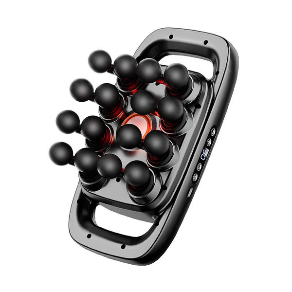 Black 16-head handheld massager with two grip handles