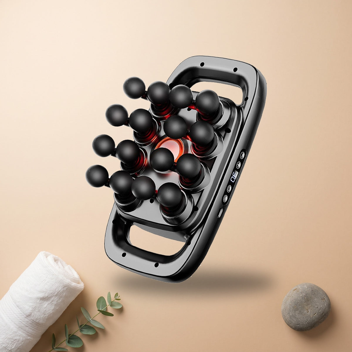 16-head handheld massager on a warm beige backdrop