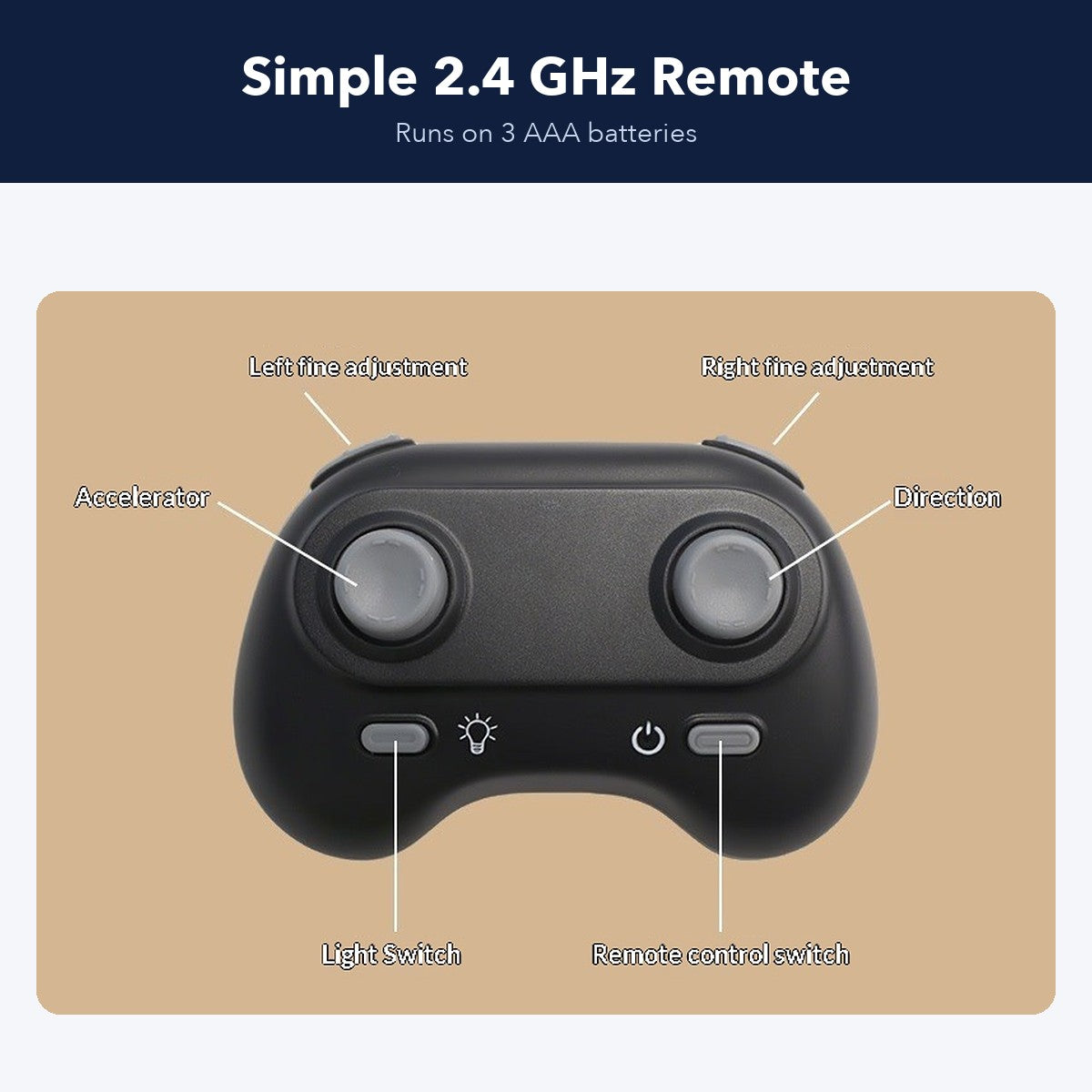 2.4 GHz remote with accelerator and direction sticks