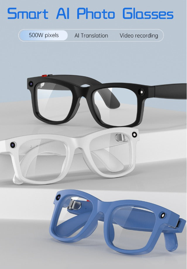 Smart AI Photo Glasses — 5MP Camera, AI Translation & Open-Ear Audio