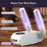 Foldable Electric Shoe Dryer — Timer & Digital Display, US Plug 2