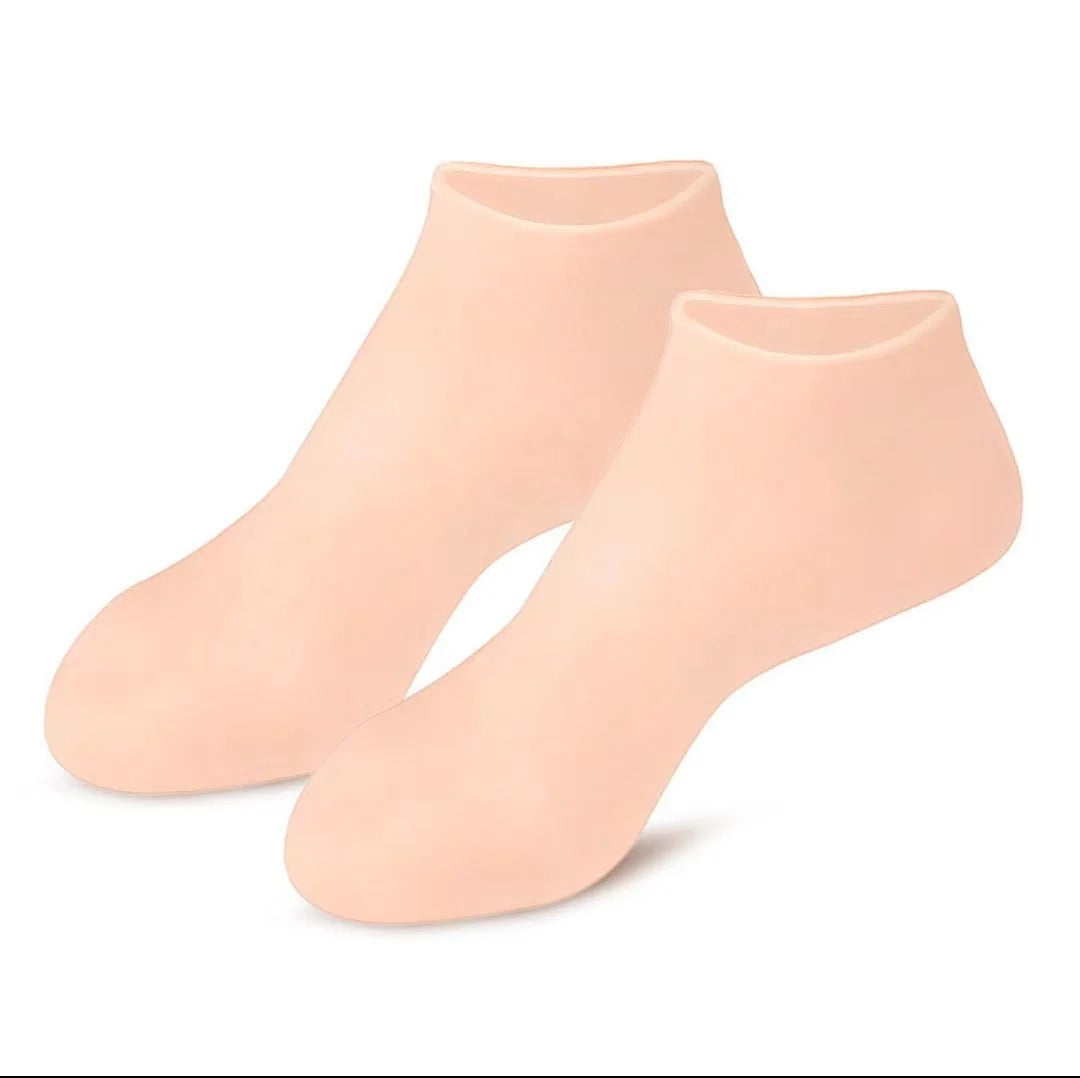 Pair of skin-tone silicone moisturizing socks