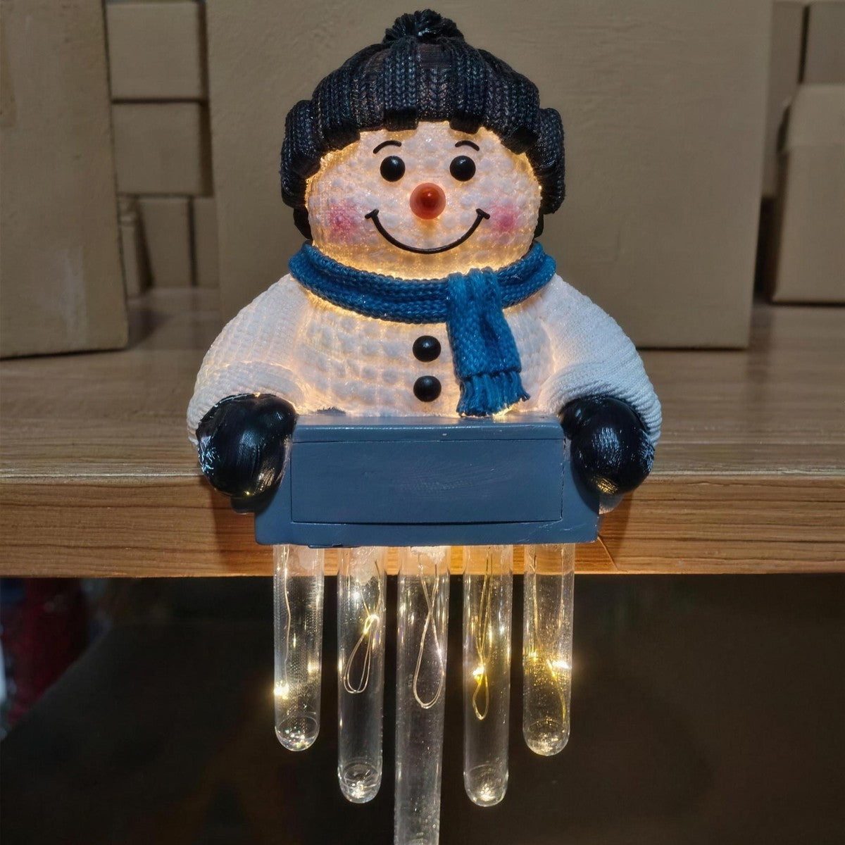 Second real photo of the light-up snowman switched on