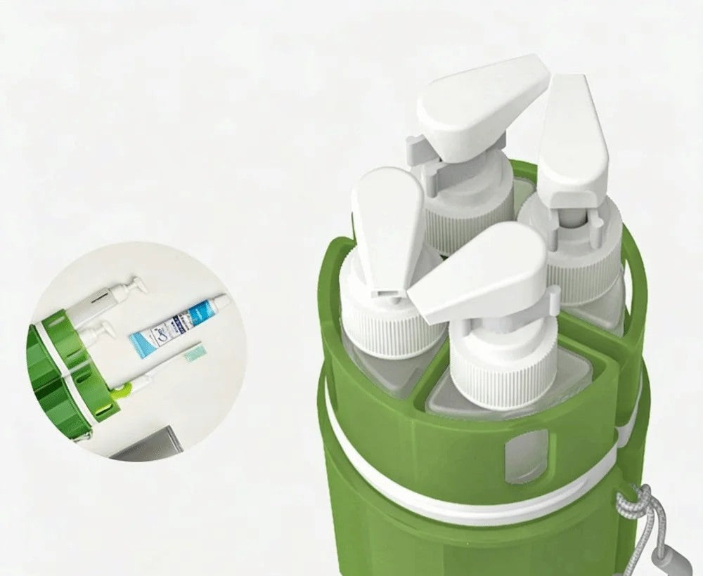 Top view showing the four pump bottles inside the capsule