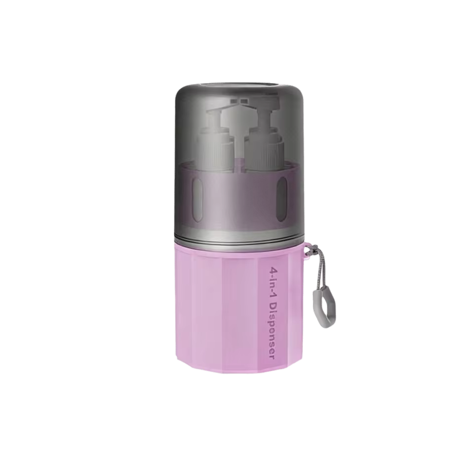 4-in-1 refillable travel bottle set in pink