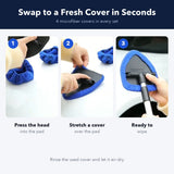 Extendable Windshield Cleaner — Telescoping Car Glass Cleaning Tool with 4 Microfiber Covers 6