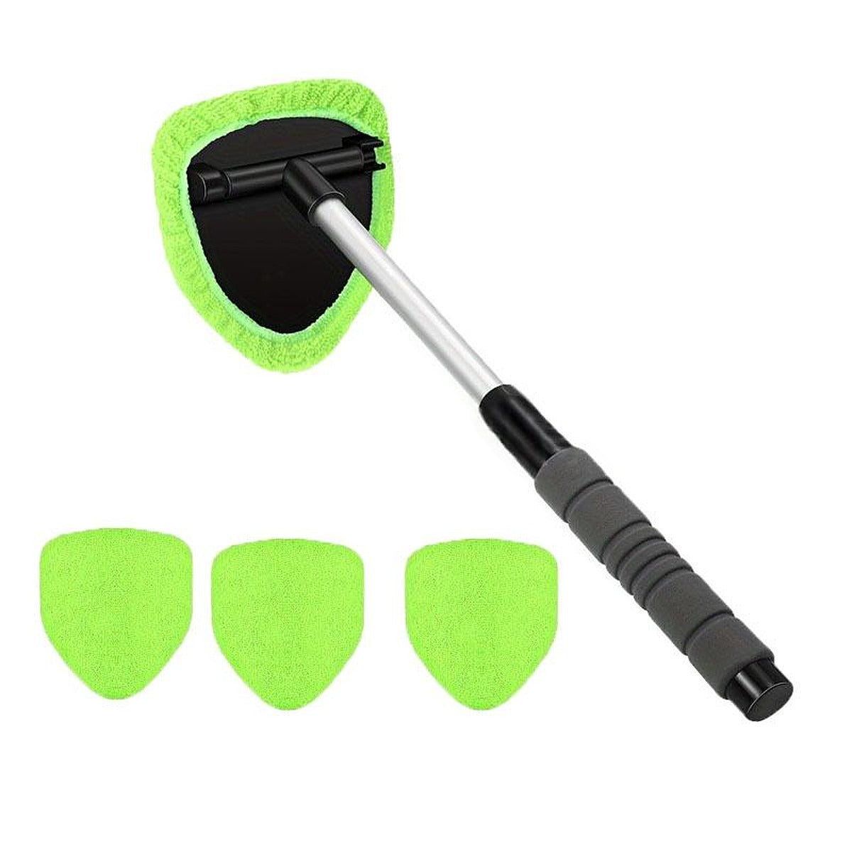 Extendable windshield cleaner with green microfiber covers