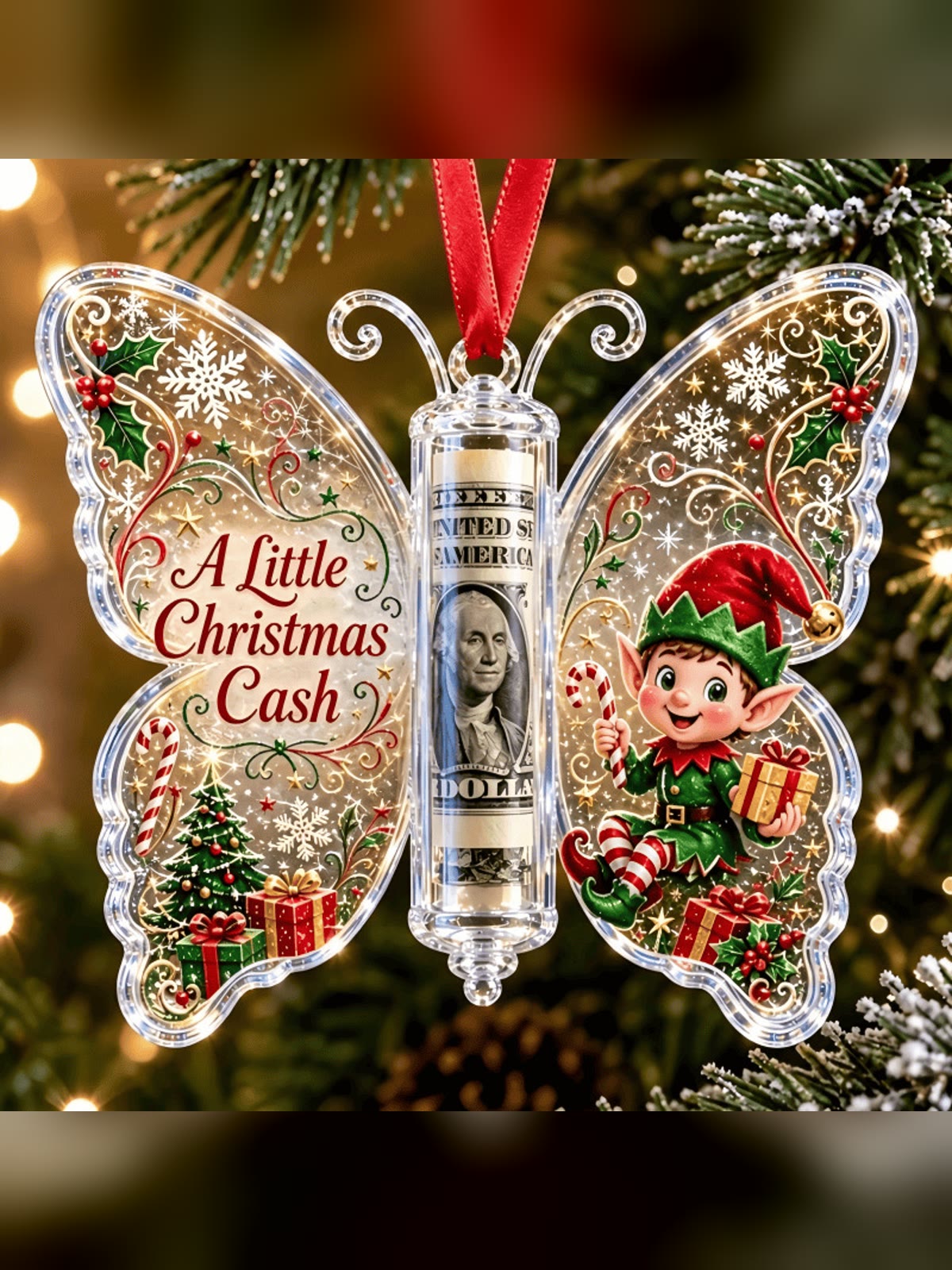 Elf design cash gift ornament