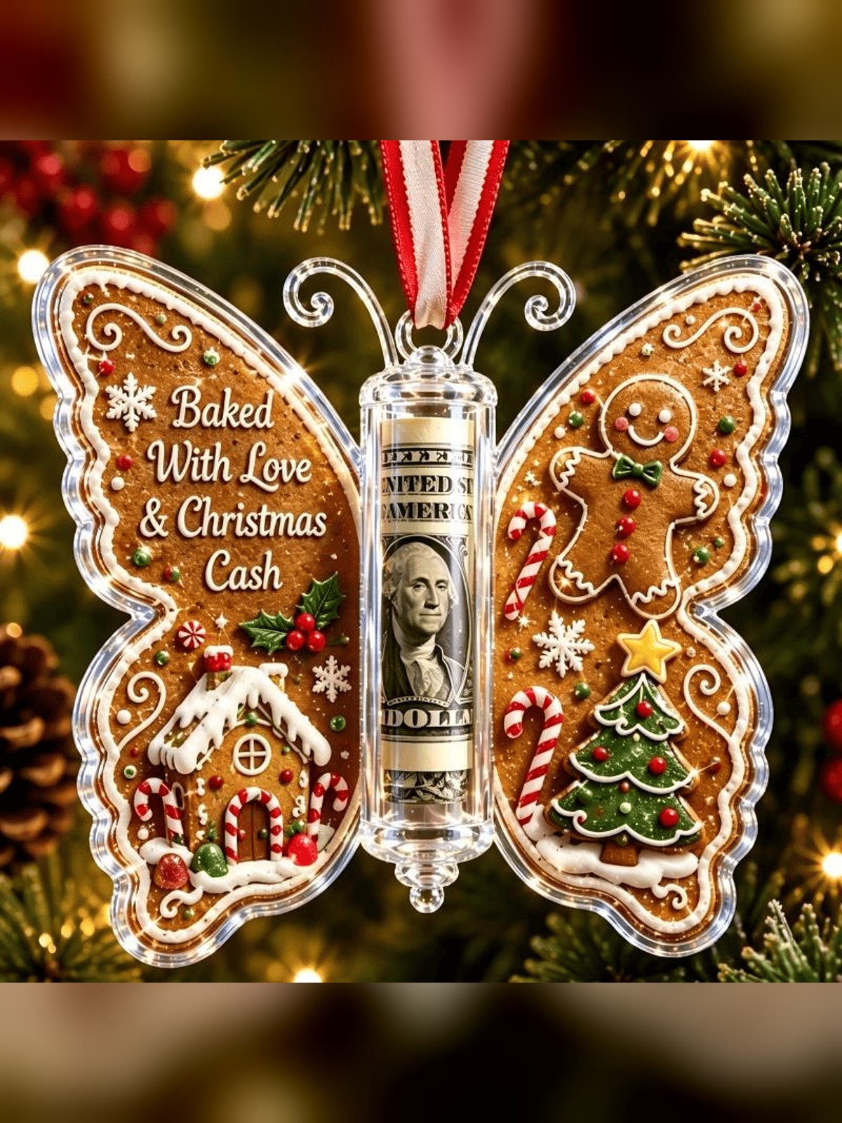 Gingerbread Man design cash gift ornament